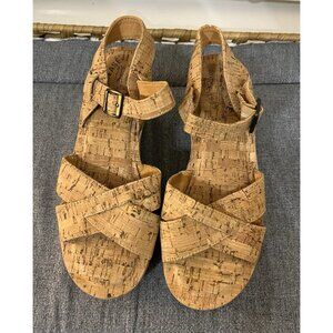 Kork-Ease Sz 8 Ava Classic Natural Cork/Calf Leather Platform Wedge Sandals $150